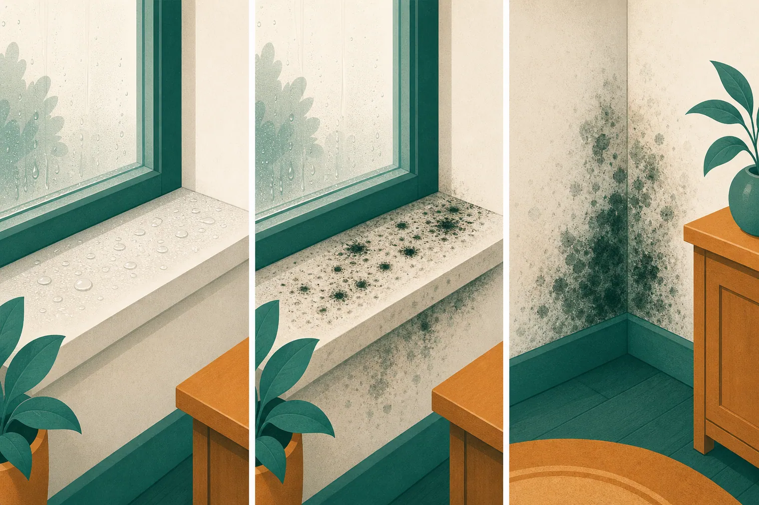 결로가 심한 곰팡이로 번지는 단계별 진행도
