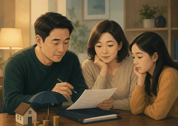 생활비와 보장 공백을 살펴보는 보험 상담 이미지